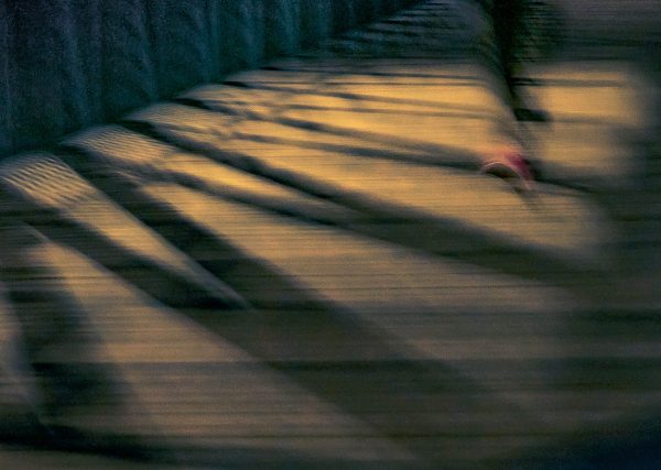 Red Shoe on Footbridge